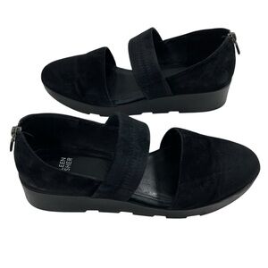 Eileen Fisher Marlow Mary Jane Wedge Loafers Size 9.5 Black Suede Shoes Back Zip
